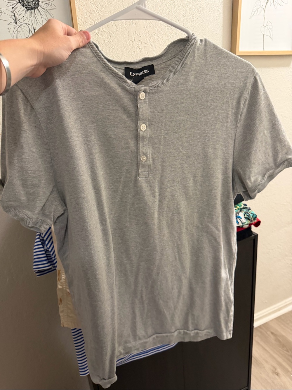Express Light Gray Henley Tee